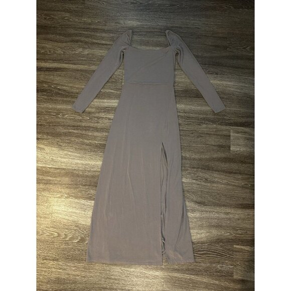 Aritzia Wilfred Chablis Maxi Long Sleeve Jersey Dress Slit Taupe Size XS - Picture 2 of 10